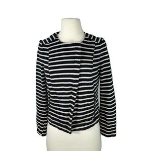 LOFT Womens Med Petite Moto Jacket Black Tan Stripe Asymmetrical Full Zip  New